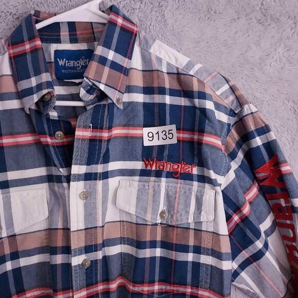 Vintage Wrangler Shirt Mens Medium Embroidered Sleeve Rodeo Western Plaid Ranch - Picture 7 of 7